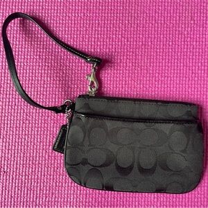 Coach black logo canvas wristlet